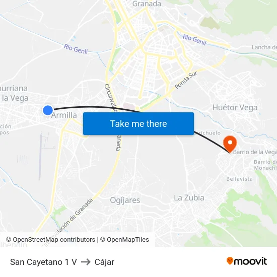 San Cayetano 1 V to Cájar map
