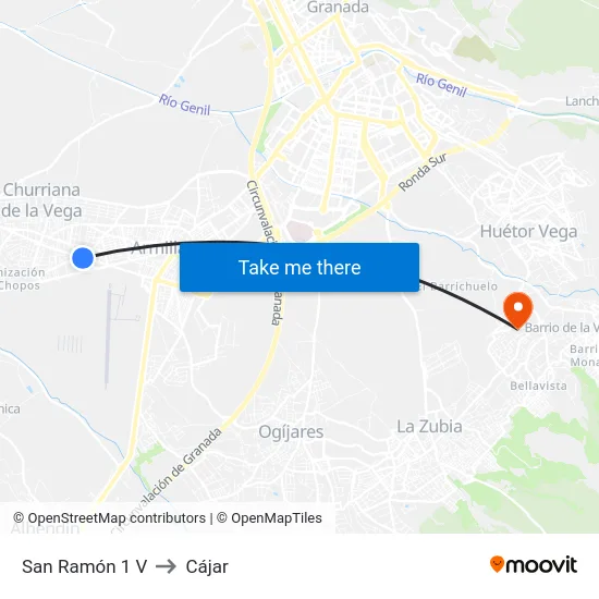 San Ramón 1 V to Cájar map