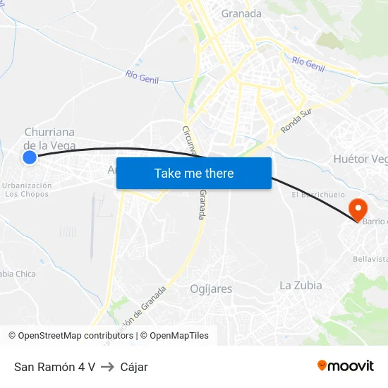 San Ramón 4 V to Cájar map