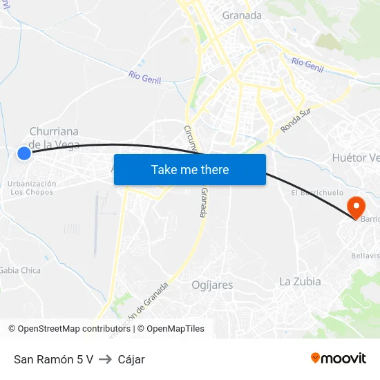 San Ramón 5 V to Cájar map