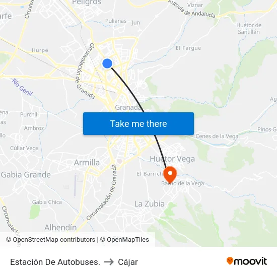 Estación De Autobuses. to Cájar map