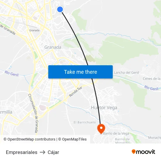 Empresariales to Cájar map