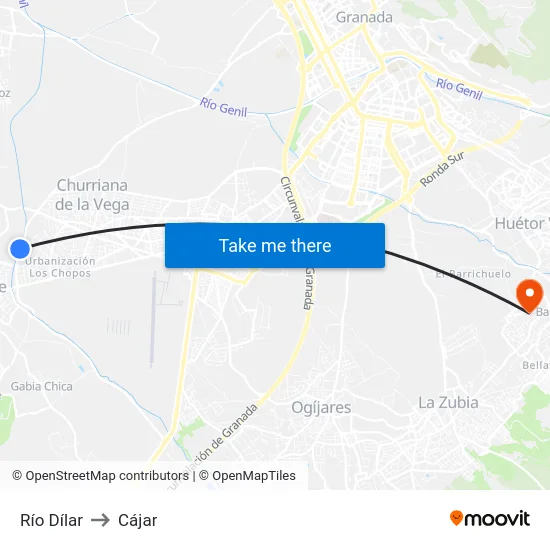 Río Dílar to Cájar map
