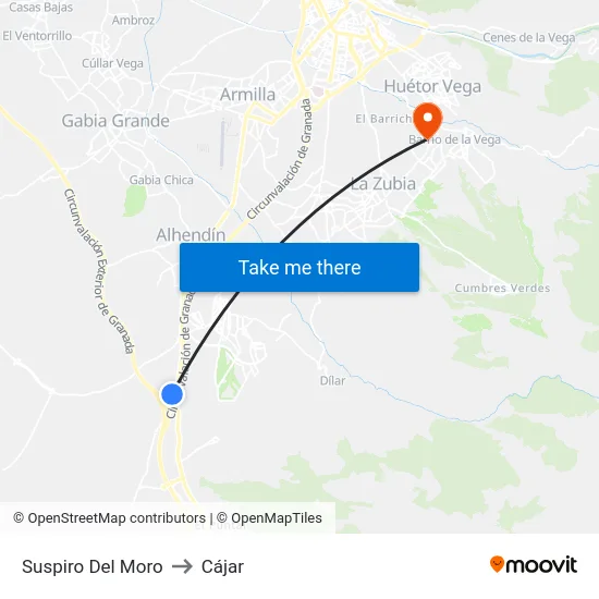 Suspiro Del Moro to Cájar map