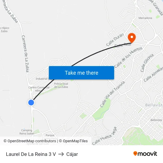 Laurel De La Reina 3 V to Cájar map