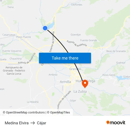 Medina Elvira to Cájar map