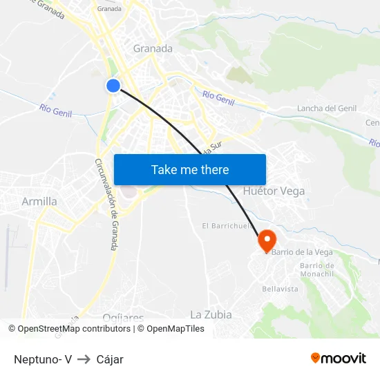 Neptuno- V to Cájar map