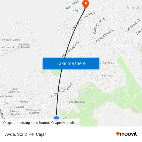 Avda. Sol 2 to Cájar map