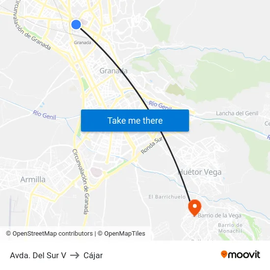 Avda. Del Sur V to Cájar map