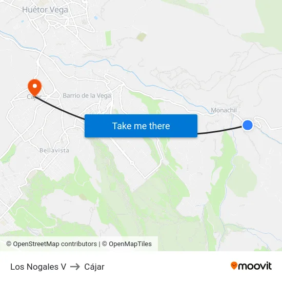 Los Nogales V to Cájar map