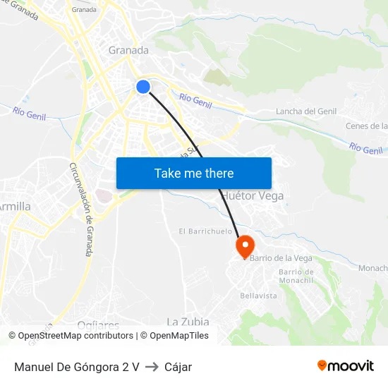 Manuel De Góngora 2 V to Cájar map