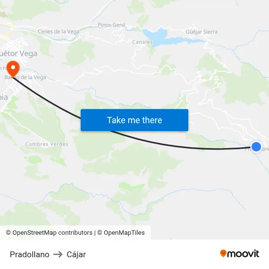 Pradollano to Cájar map