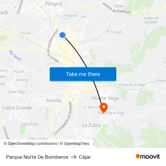 Parque Norte De Bomberos to Cájar map
