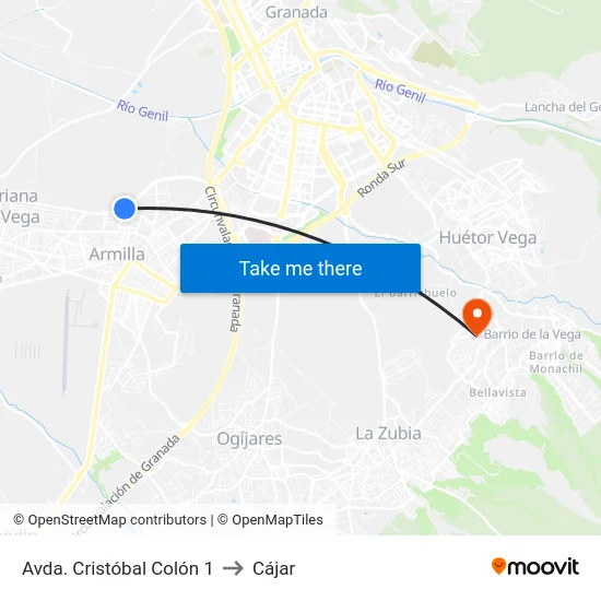Avda. Cristóbal Colón 1 to Cájar map
