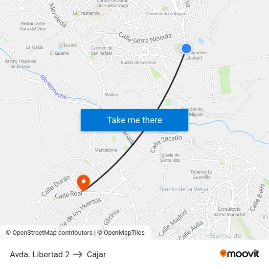 Avda. Libertad 2 to Cájar map