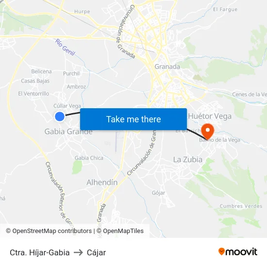 Ctra. Híjar-Gabia to Cájar map