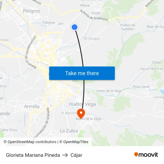 Glorieta Mariana Pineda to Cájar map