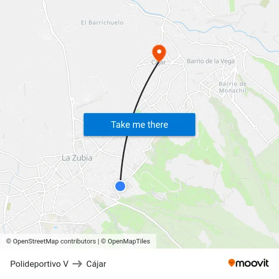 Polideportivo V to Cájar map