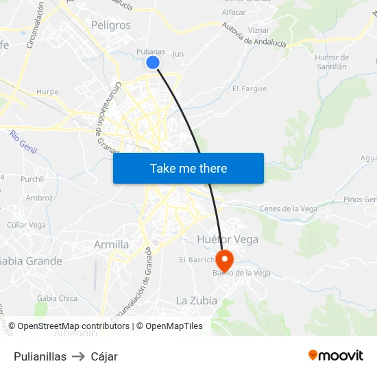 Pulianillas to Cájar map