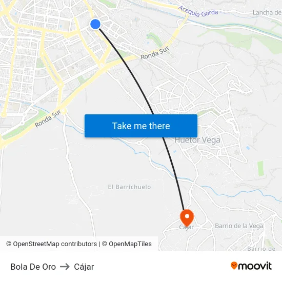 Bola De Oro to Cájar map
