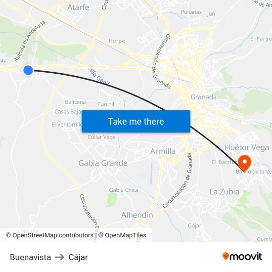 Buenavista to Cájar map
