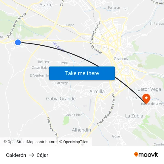Calderón to Cájar map