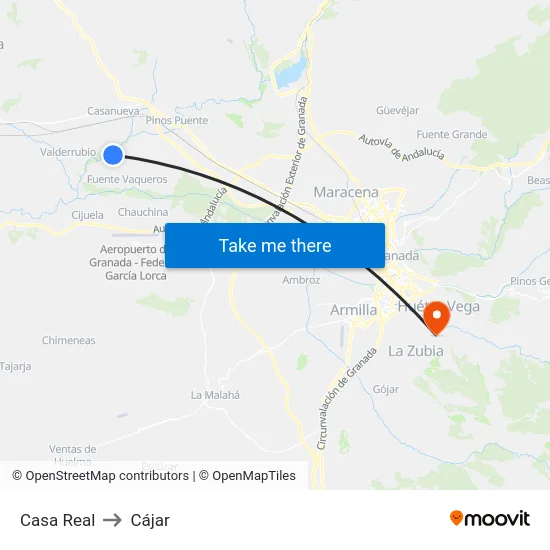 Casa Real to Cájar map