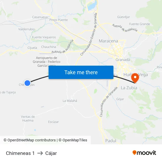 Chimeneas 1 to Cájar map
