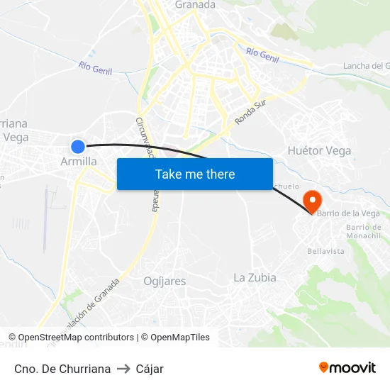 Cno. De Churriana to Cájar map