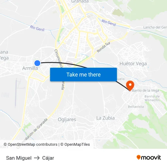 San Miguel to Cájar map