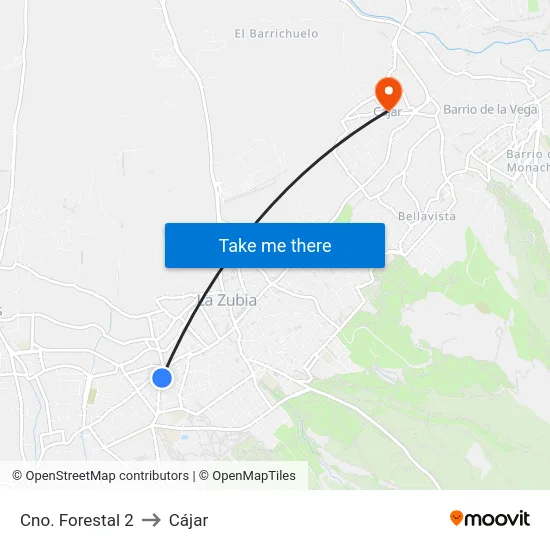 Cno. Forestal 2 to Cájar map