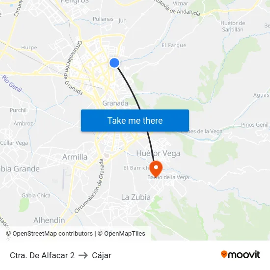 Ctra. De Alfacar 2 to Cájar map