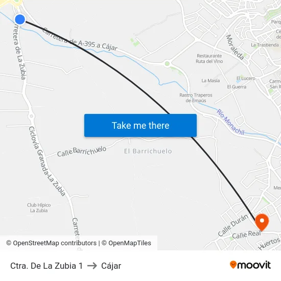 Ctra. De La Zubia 1 to Cájar map
