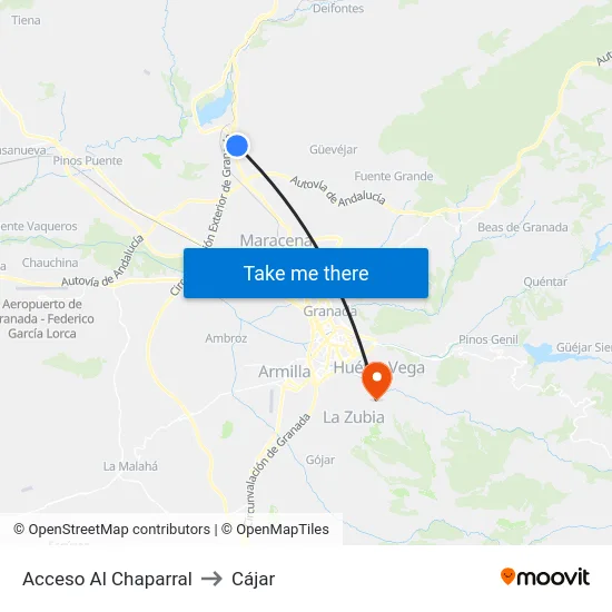 Acceso Al Chaparral to Cájar map