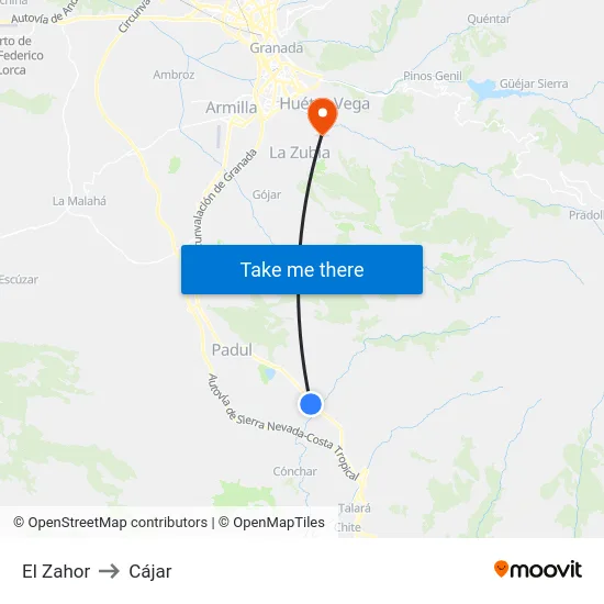 El Zahor to Cájar map
