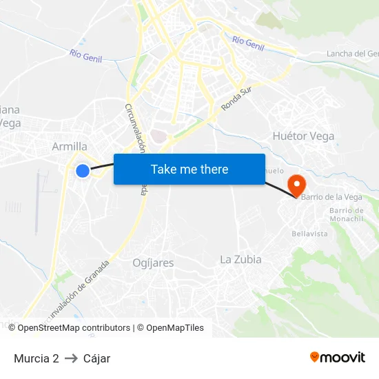 Murcia 2 to Cájar map