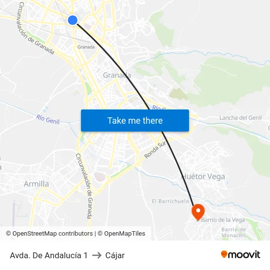 Avda. De Andalucía 1 to Cájar map