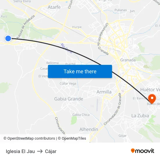 Iglesia El Jau to Cájar map
