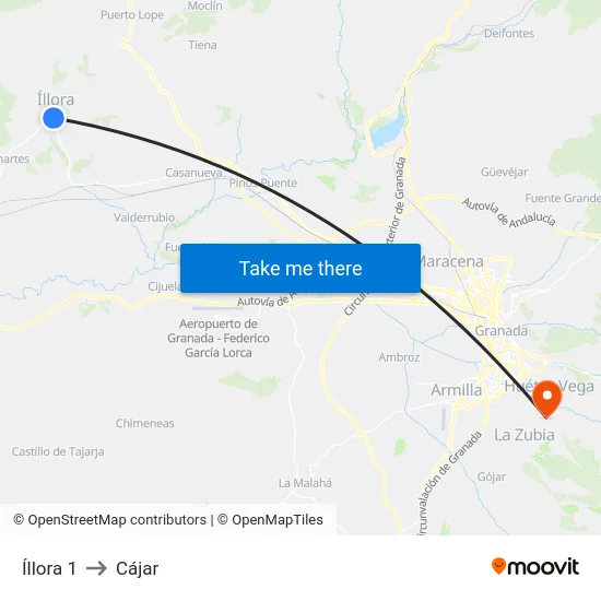 Íllora 1 to Cájar map