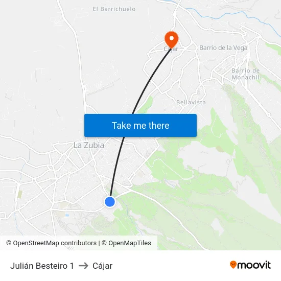 Julián Besteiro 1 to Cájar map