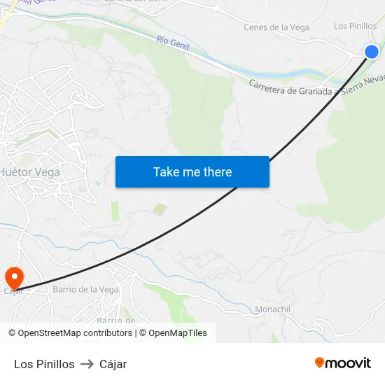 Los Pinillos to Cájar map