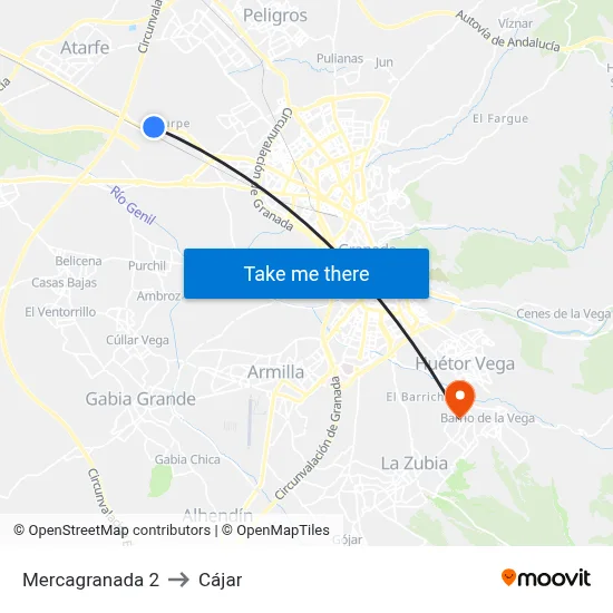 Mercagranada 2 to Cájar map