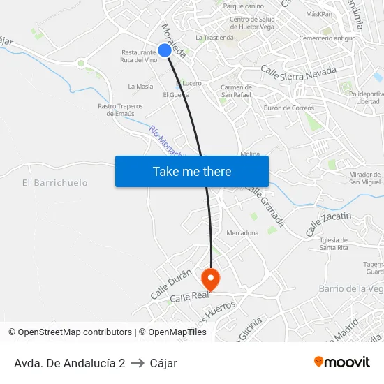 Avda. De Andalucía 2 to Cájar map