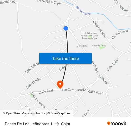 Paseo De Los Leñadores 1 to Cájar map