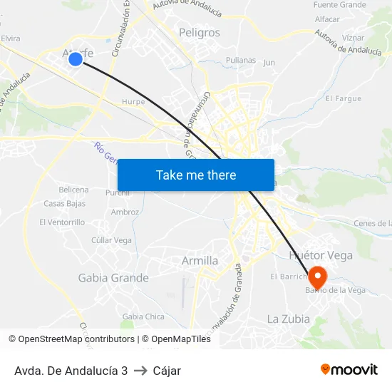 Avda. De Andalucía 3 to Cájar map