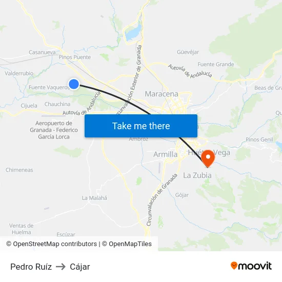 Pedro Ruíz to Cájar map