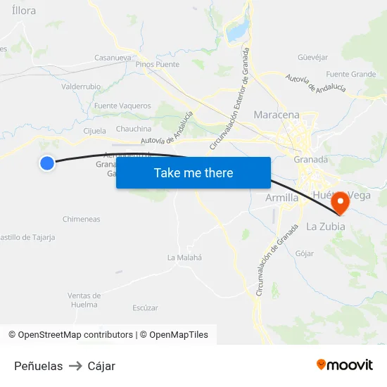 Peñuelas to Cájar map