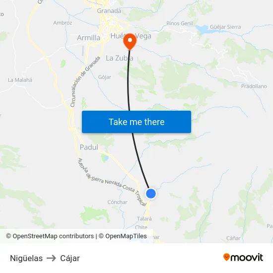 Nigüelas to Cájar map