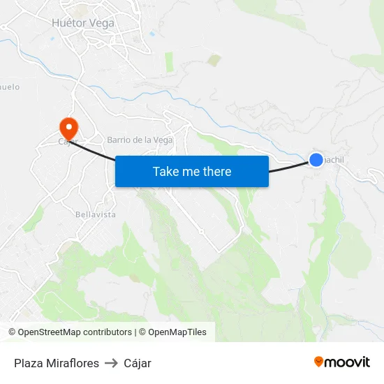 Plaza Miraflores to Cájar map