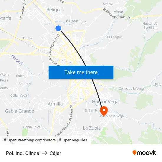 Pol. Ind. Olinda to Cájar map